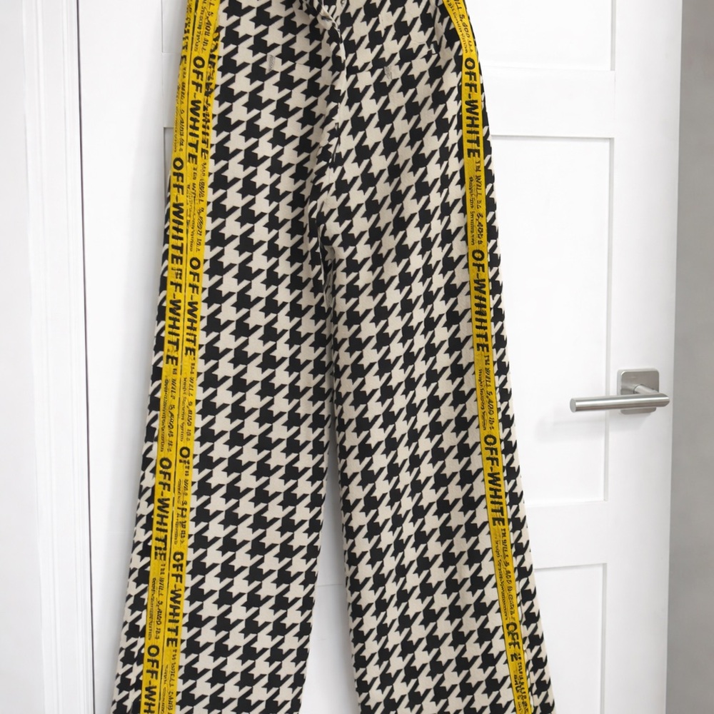 Off-White Black and Cream Houndstooth Pants with Mint Label Detail